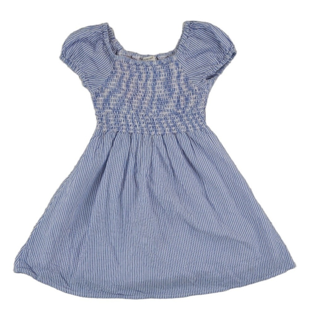 Crewcuts 100% Cotton Smocked Dress Girl's Size 6 Blue White Puff Sleeve